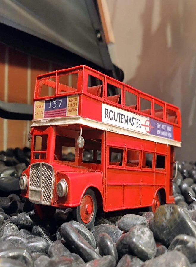 VANLAXY Vintage London Double Decker Sightseeing Bus Model Open Top Diecast Metal Model Replica Red London Bus Figurine Collection - Image 2